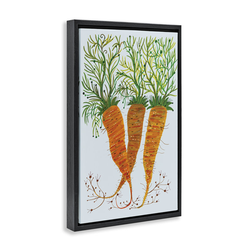 Cadre flottant fantaisiste carottes de jardin, design par Kay Widdowson, Cadre flottant noir de jais, H 31 po x l 21 po