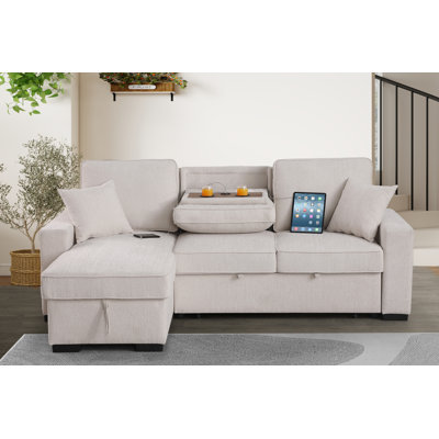 L-shaped Sectional Sofa Bed Pull Out Sleeper Couch With Storage Chaise