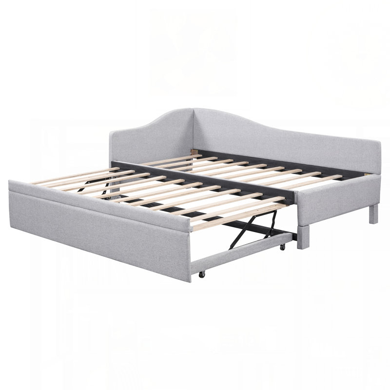 Twin Size Upholstered L-Shaped Upholstered Daybed with Pop Up Trundle, Gray, Gray
