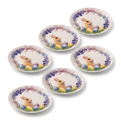 6 Piece Whimsical Bunny Meadow Dessert Plates
