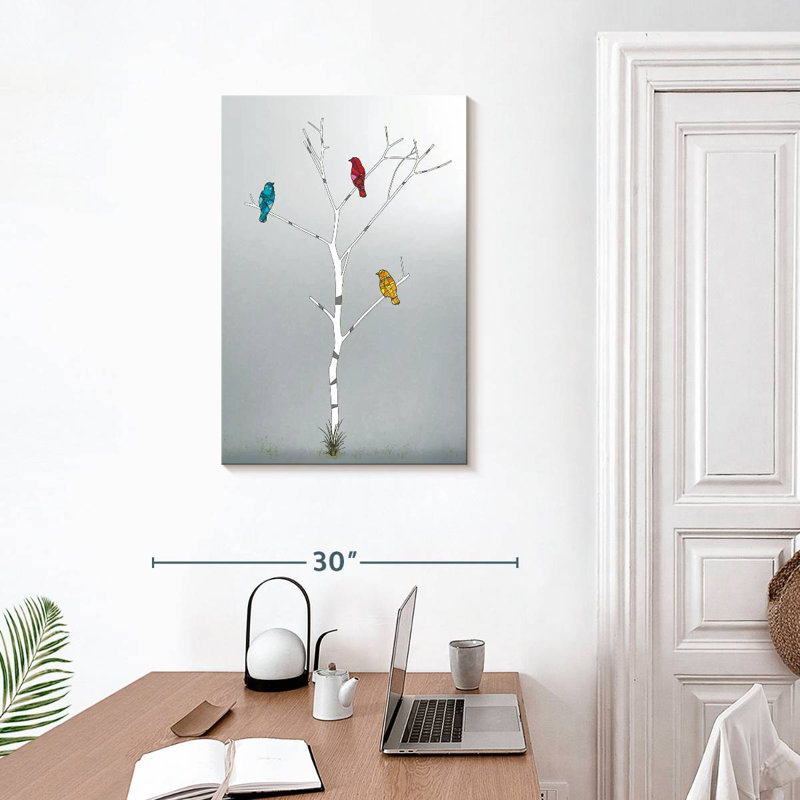 Trois dans un arbre, H 30 po x l 20 po