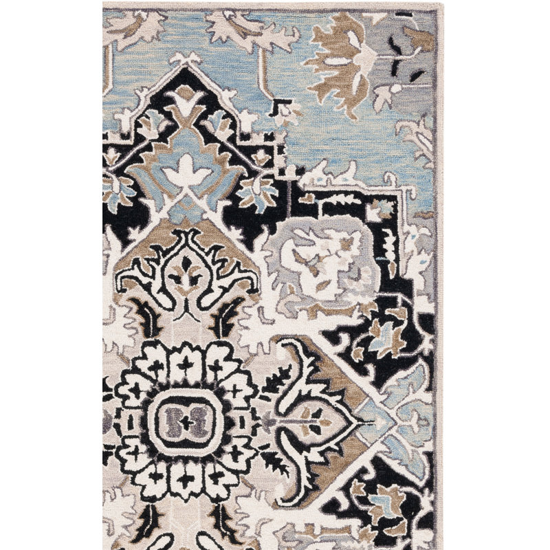 Frederikson Tufted Wool/Cotton Southwestern Rug in Black/Blue/Brown, Rectangle 6' x 9'