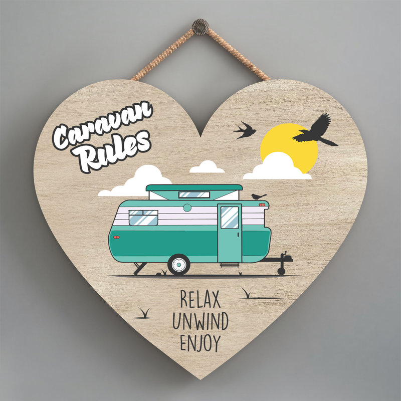Caravan Rules Green - Print on MDF, 16cm H x 17cm W x 0.9cm D