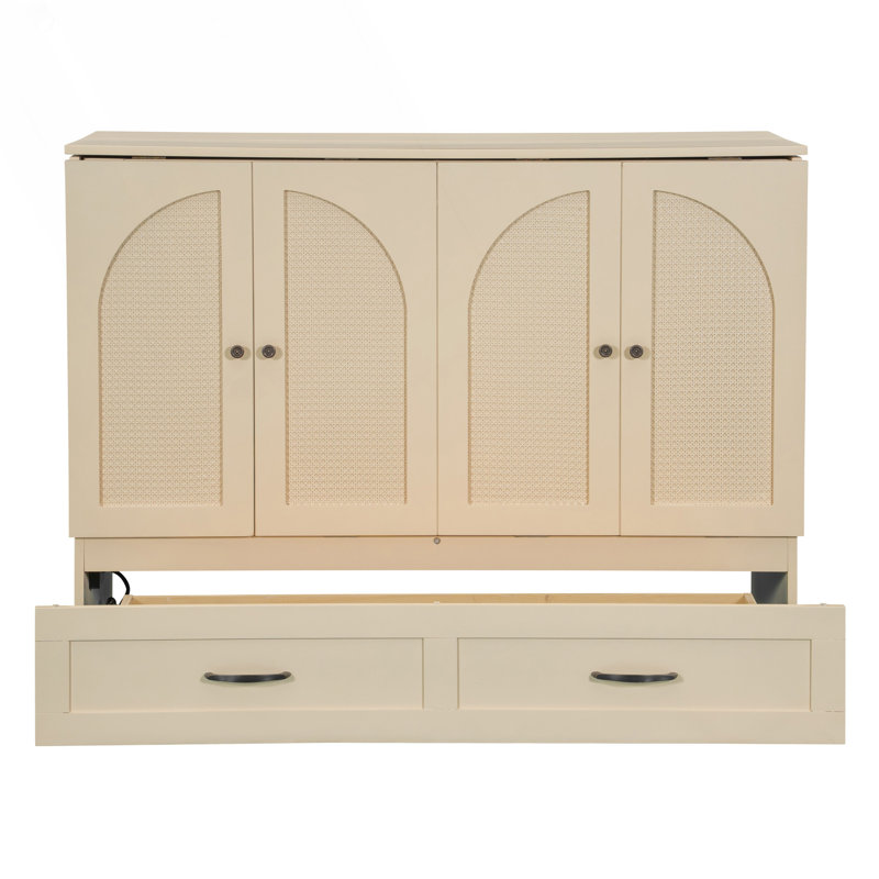 Lit escamotable double avec grands tiroirs de rangement, finition dorée, lit escamotable mural peu encombrant