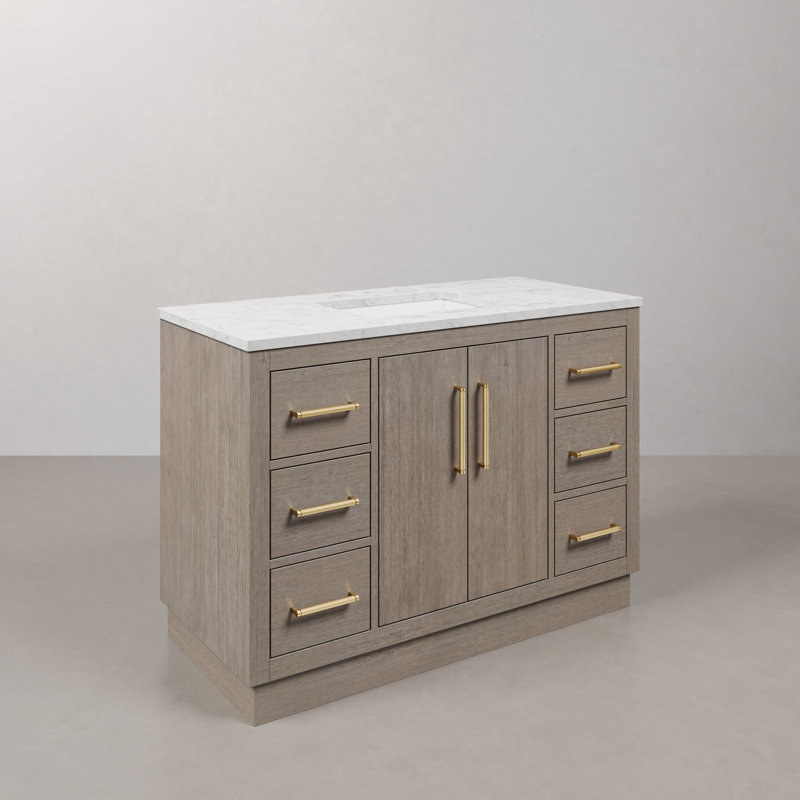 Hugo 48" Single Bathroom Vanity Set with Mirror, Satin Gold