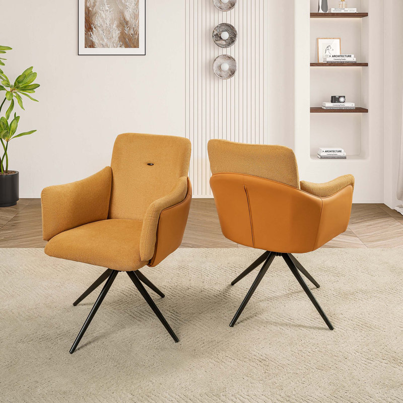 360° Swivel Home Office Desk Chairs Set Of 2,Modern Dining Chairs With Arm, Upholstered Bedroom Chairs With Metal Base,Makeup Chair For Vanity