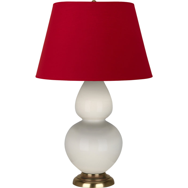 Lampe de table double gourde en céramique, Os verni / laiton, Blanc cassé, Laiton