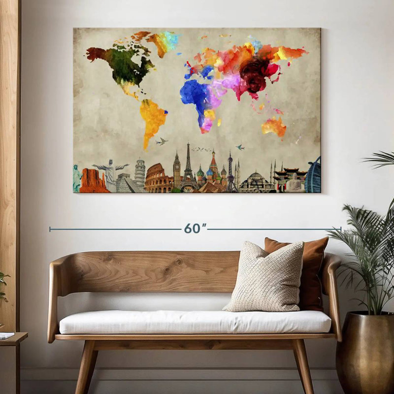 Aliaz Vibrant World Map I, 34" H x 51" W