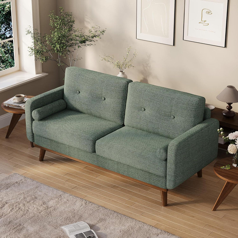 CanapÃ© deux places de style moderne du milieu du siÃ¨cle de 65 po, avec dossier capitonnÃ© et pieds en bois ; canapÃ© compact de 2 Ã  3 places pour le salon, la chambre Ã  coucher ou le bureau