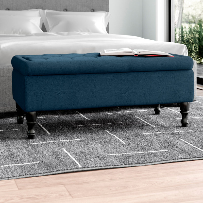 Higginbotham 40.94'' Wide Tufted Rectangle Storage Ottoman, Navy Blue Linen