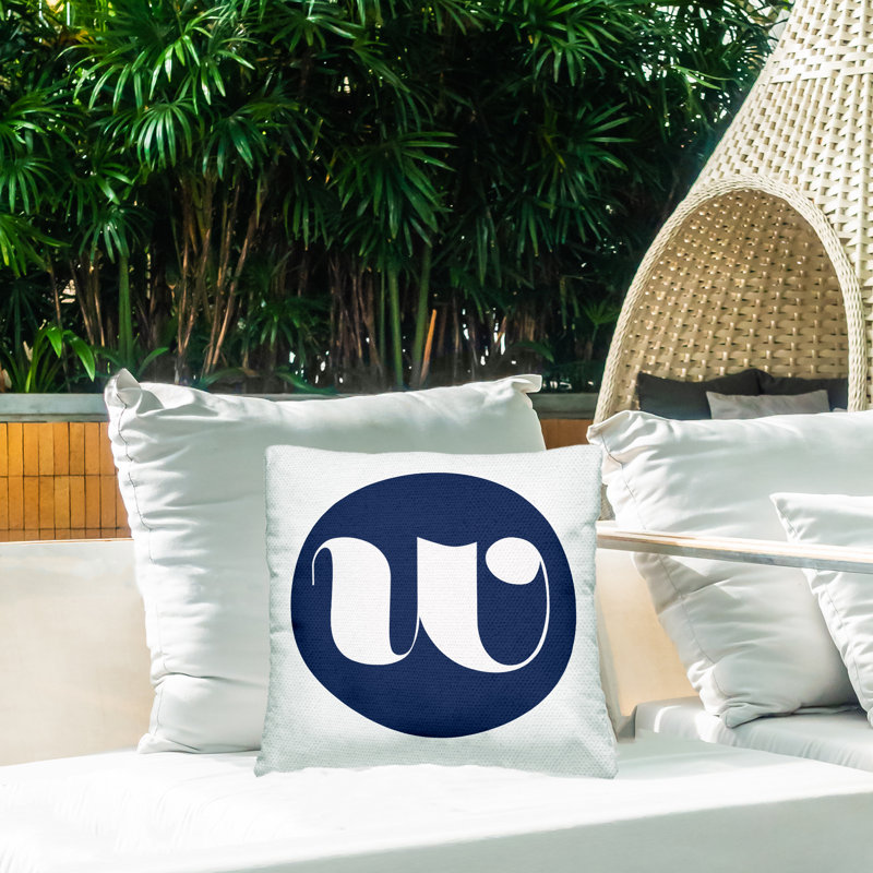 Blue Circle Letter Outdoor Throw Pillow, W