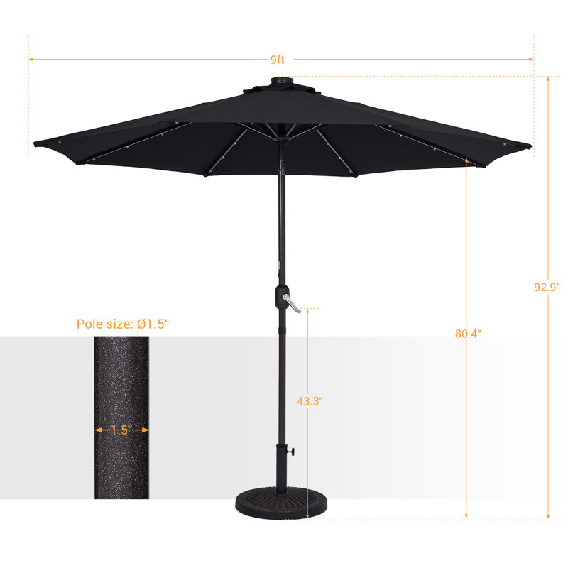 Parasol de marché éclairé 108 po Donza, Noir