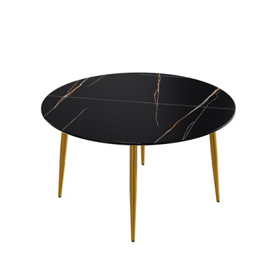 Modern Black Round Dining Table With Proportionality Sintered Stone And Metal Tenacity Base
