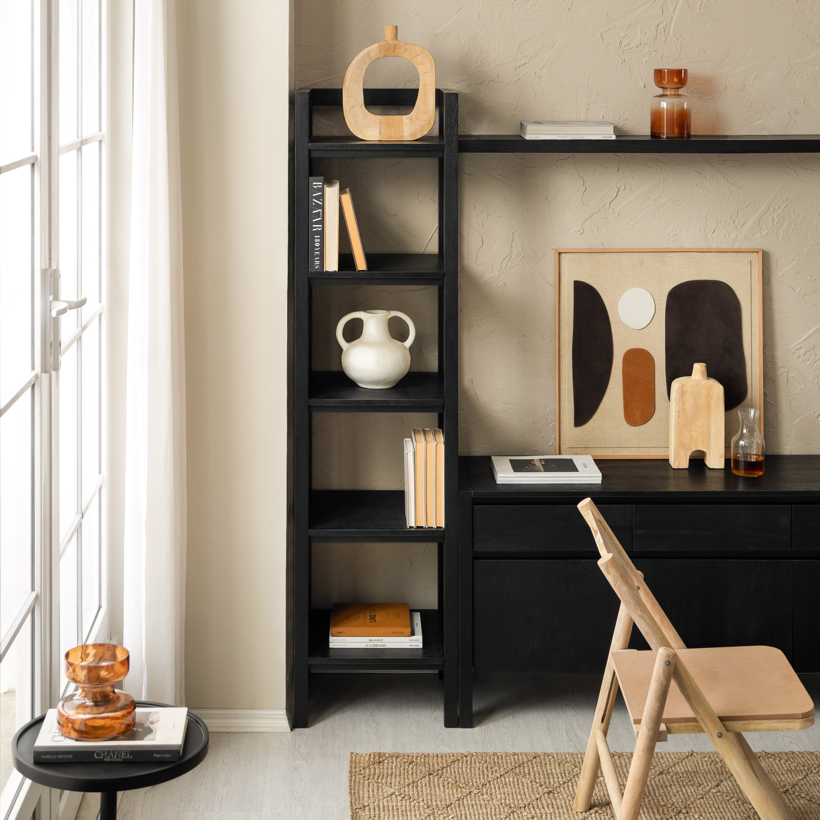 Stills 30" Mango Bookcase, Black, 70" H x 18" W x 16" D