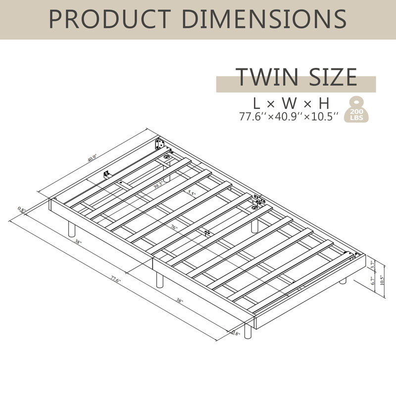 Sleek Modern Floating Platform Bed Frame, Gray, Twin