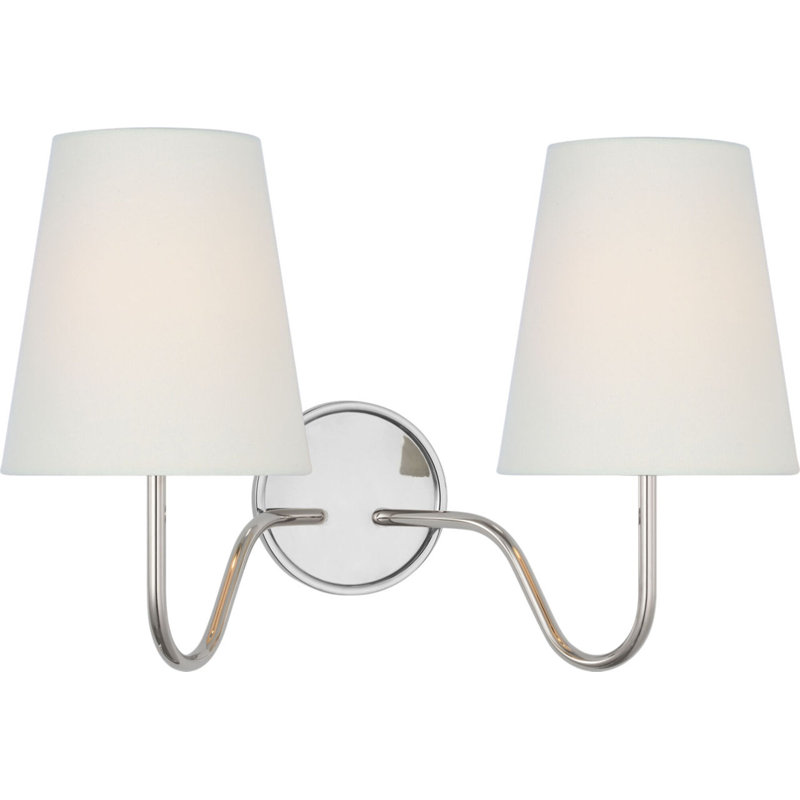 Lyndsie 11" Double Sconce with Linen Shades, Polished Nickel
