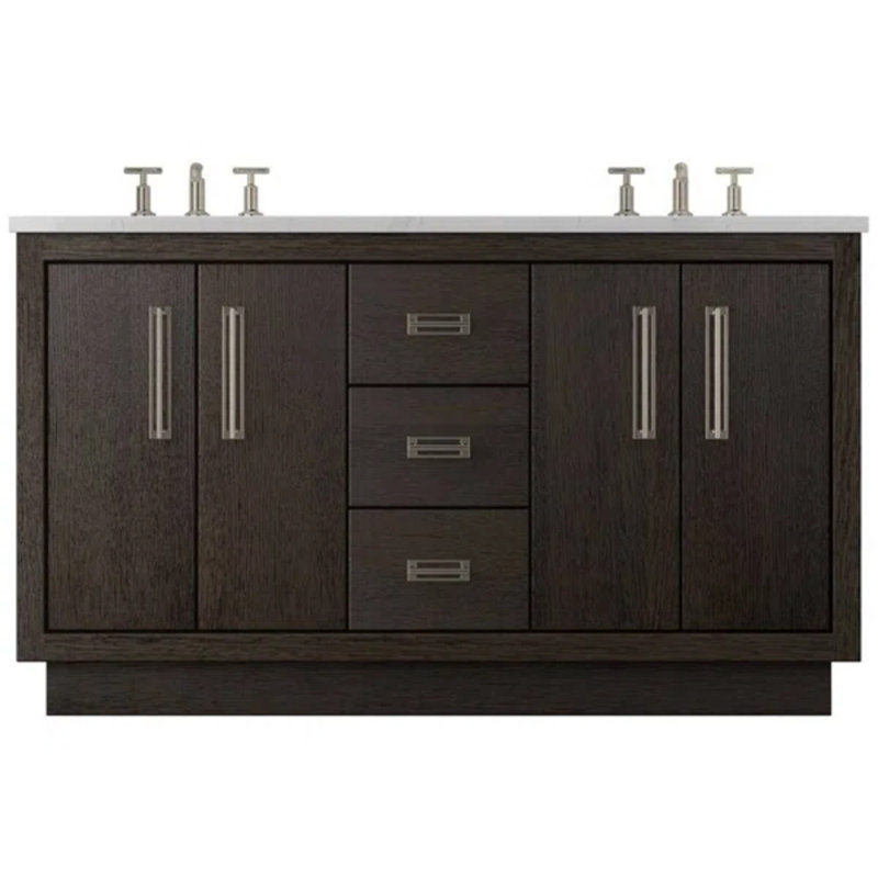 Meuble-lavabo double Avalon, Brun intense, Nickel satiné, 72"