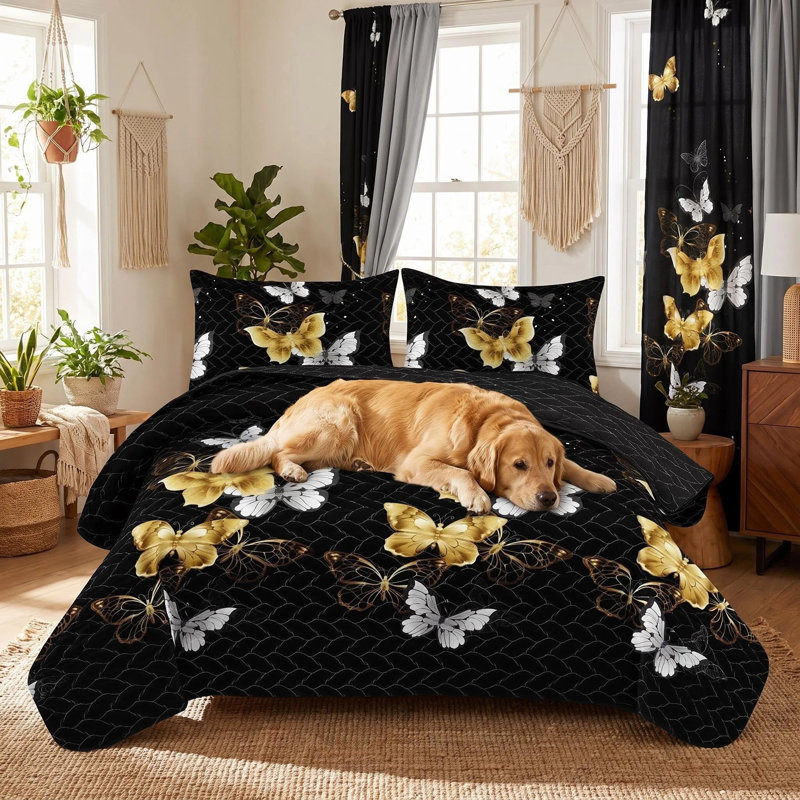 Ensemble de couvre-lit et rideau en microfibre 9 pièces 9 pièces avec 2 taies décoratives et 6 œillets filtrant la lumière