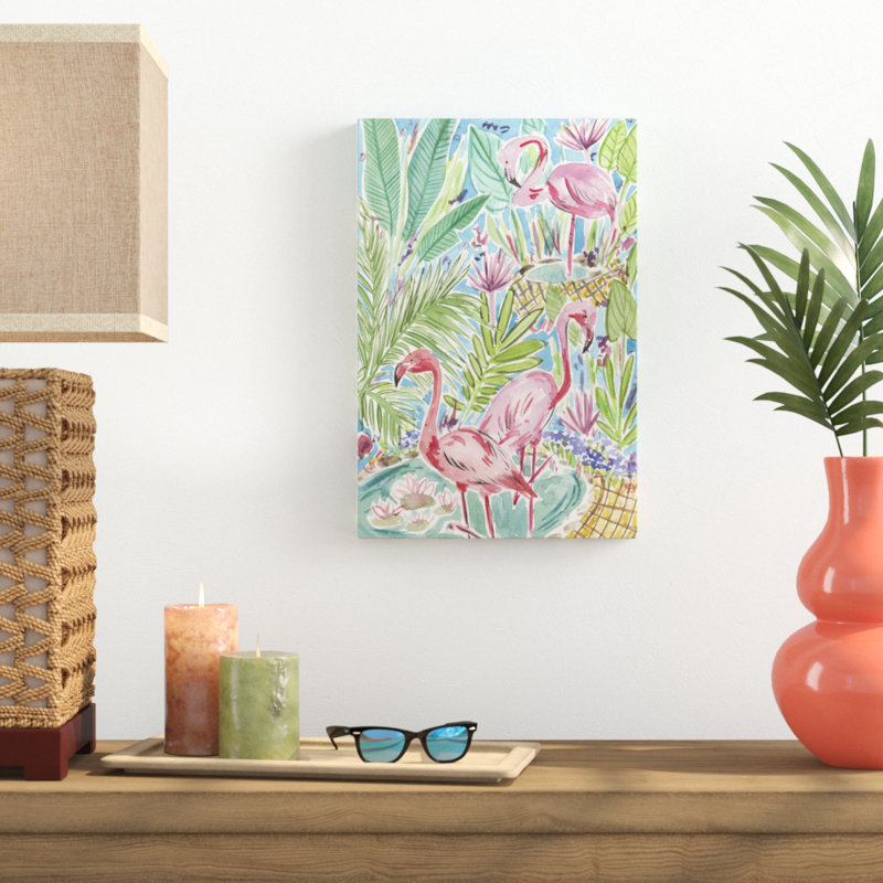 «Flamingo Paradise I», peinture sur toile, H 18 po x l 12 po