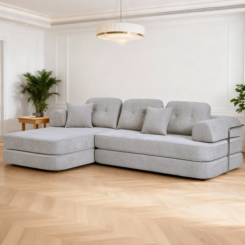 104" Boneless Modular Sectional Sofa with Chaise, Deep-Seat Compressed Chenille Couch, Memory Foam Cushioning, No-Assembly Required