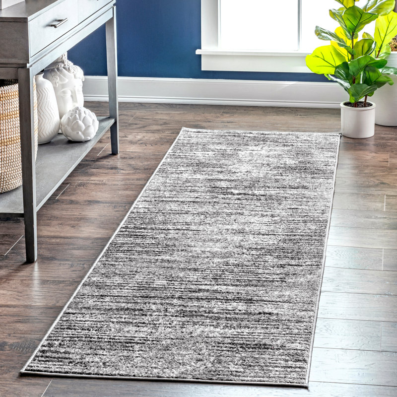 Khadijah Striped Light Gray Area Rug, Runner 2'6" x 8'