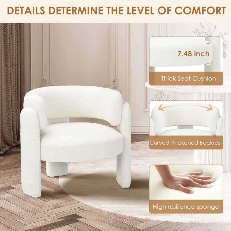 Modern Upholstered Barrel Armchair, Cream