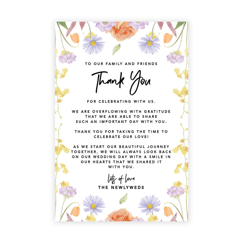 Cartes de mariage Classic Spring Florals pour la réception de table, assiettes à dîner, famille, amis, paquet de 56