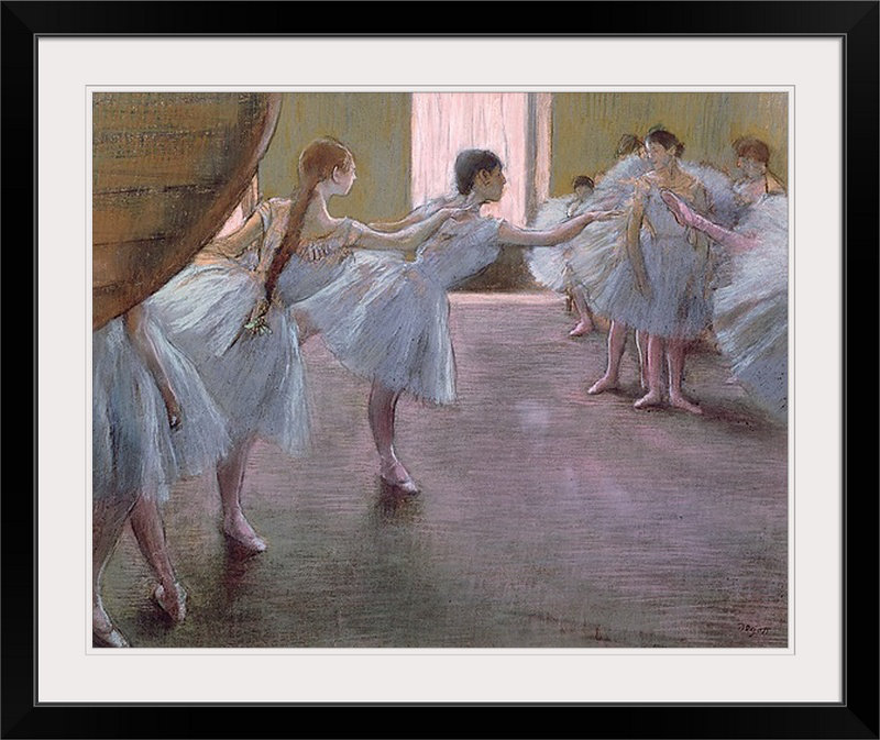 «Dancers at Rehearsal, 1875 1877» par Edgar Degas - reproduction, H 32 po x l 38 po x P 1 po, Cadre noir