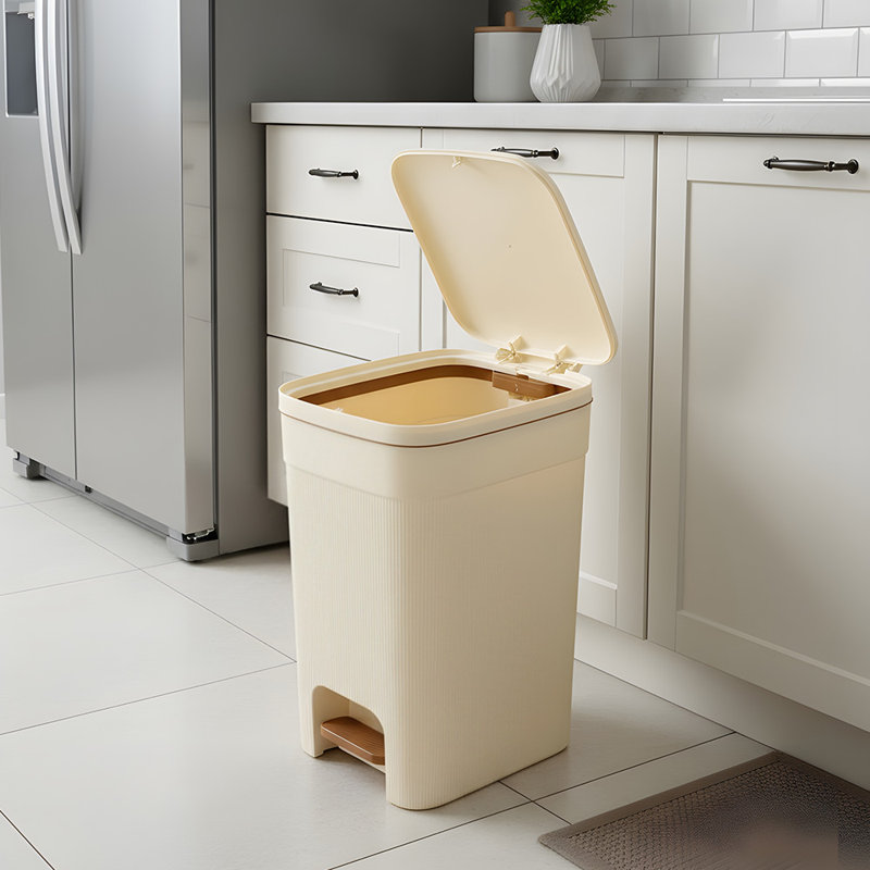 Plastic Step On Waste Bin, Cream, 36.8cm H x 18.8cm W x 25.9cm D