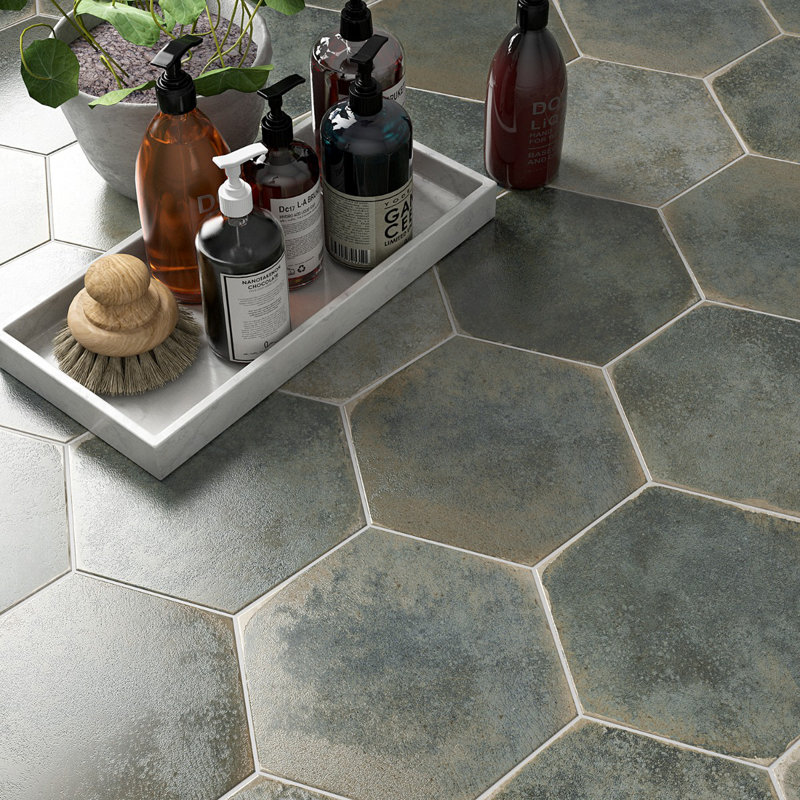Kalay 9" Hexagon Polished Porcelain Tile, Green