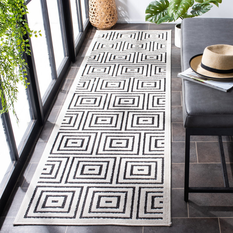 Tapis noir et crème Bosco, Tapis de couloir 2 pi 3 po x 8 pi