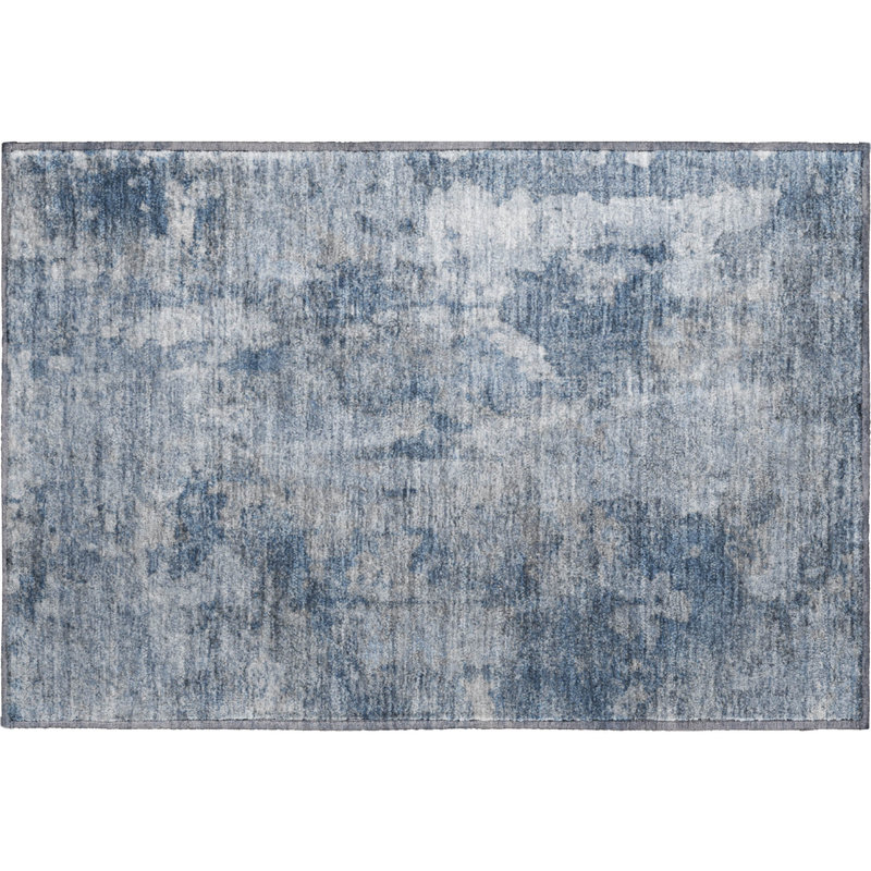 Blue Rectangular Washable Synthetic Rug 30" x 20"