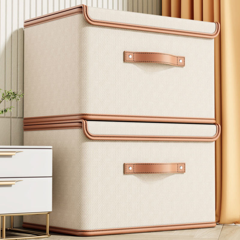 2 PCS Storage Bins with Lids, Collapsible Closet Organizer Container, Fabric Organizer Box with Handles, Decorative Storage Boxes with Lids for Organizing Clothes, Books, File,