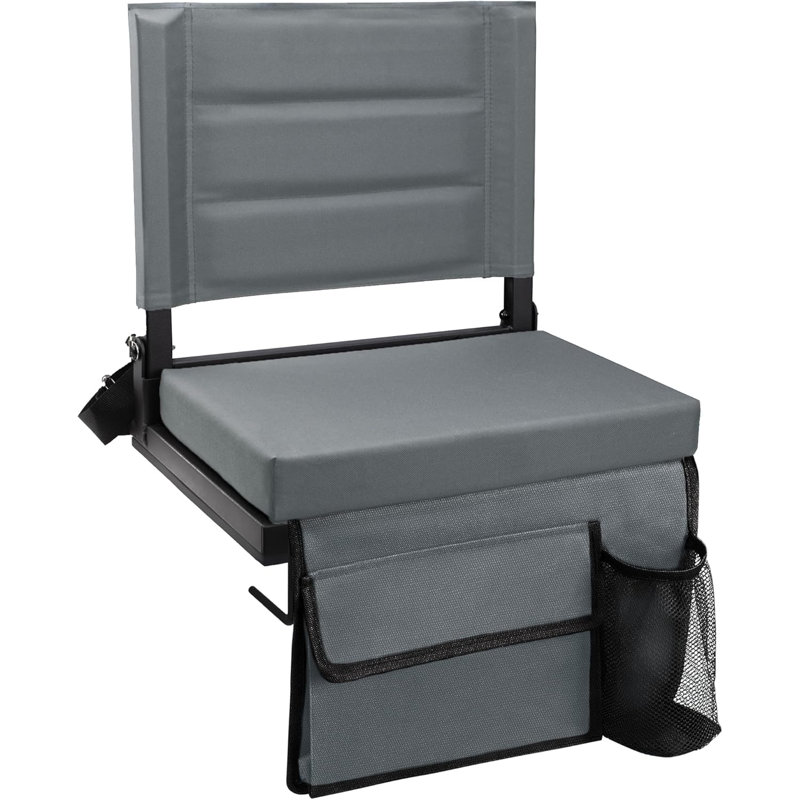 Sièges de gradin portatifs avec coussin épais rembourré et bandoulière gris