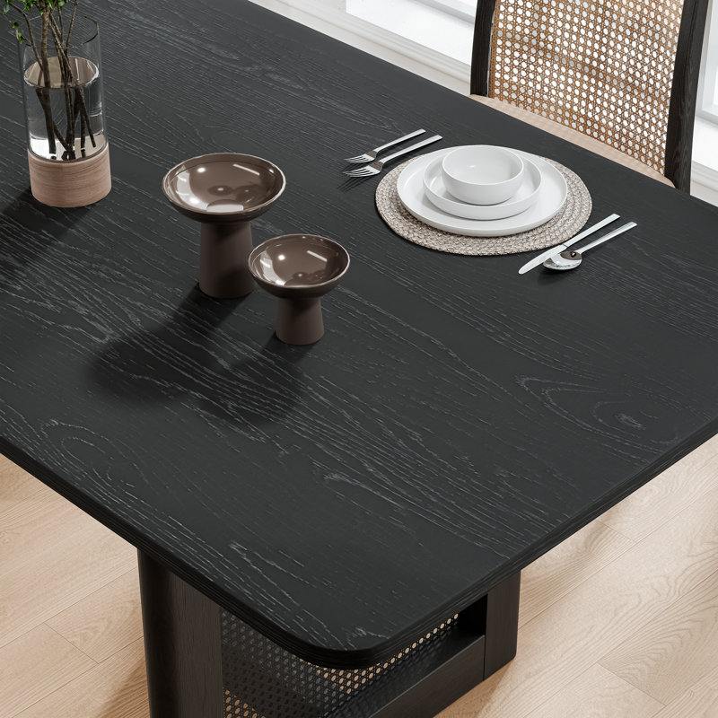 Andiel 33.5"W×30"H Wood Dining Table, Black, 30"H x 79"L x 33.5"W