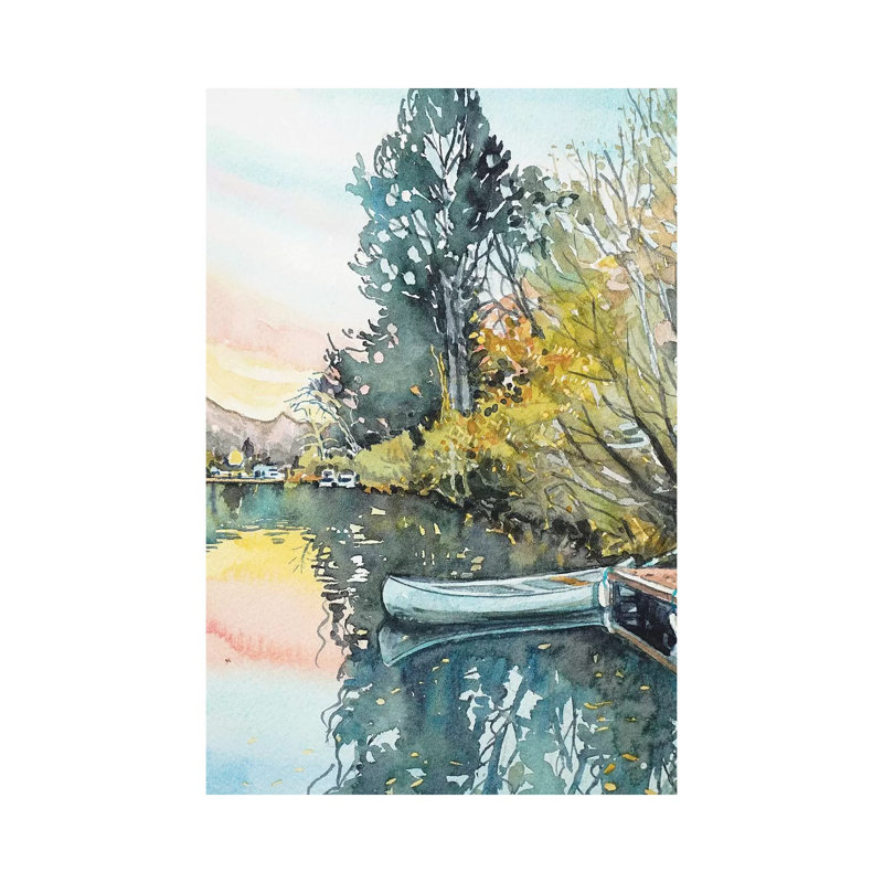 «Still Sunset At The Lake» par Luisa Millicent - reproduction d'art sur toile tendue, H 18 po x l 12 po x 1,5 po