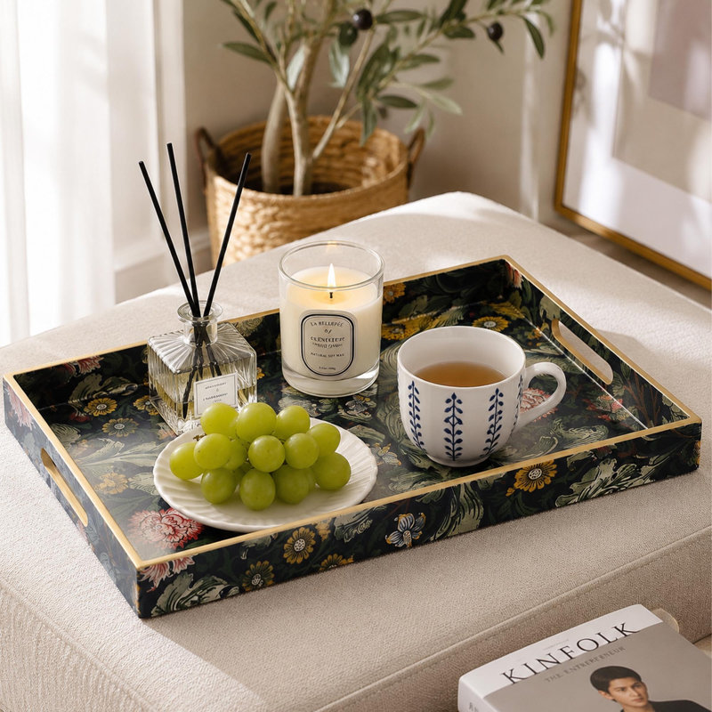 Ensemble de plateaux décoratifs en plastique avec poignées pour table basse William Morris