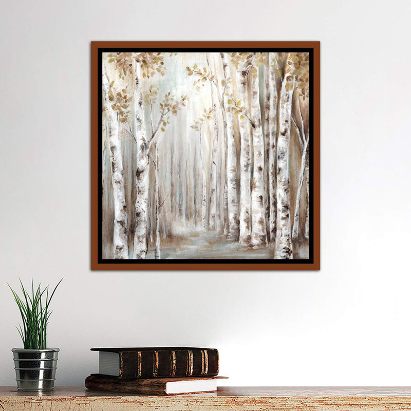 «Sunset Birch Forest III» - reproduction, Cadre bois classique, H 26 po x l 26 po x P 1,5 po