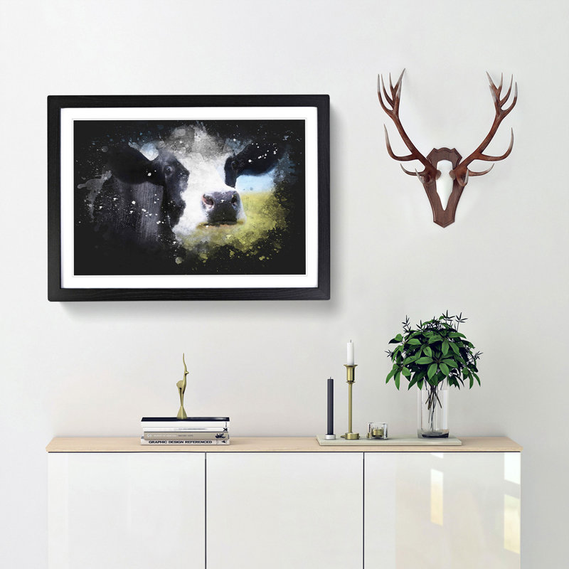 A Cow in the Meadow - Picture Frame Graphic Art Print, Black Framed, 45cm H x 63cm W x 2cm D