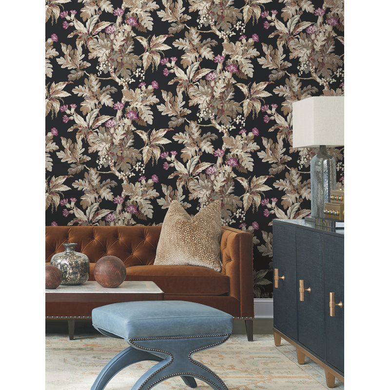 Briarwood Floral Wallpaper Double Roll, Black