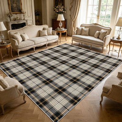 1PC Neutral Vintage Plaid Check area rugs, Soft and Comfortable, easy-to-maintain, machine washable Indoor floor mat, suitable for living room, bedroom, dining area, entryway, backyard patio, laundry room, Home Decor, Outdoor Decor.