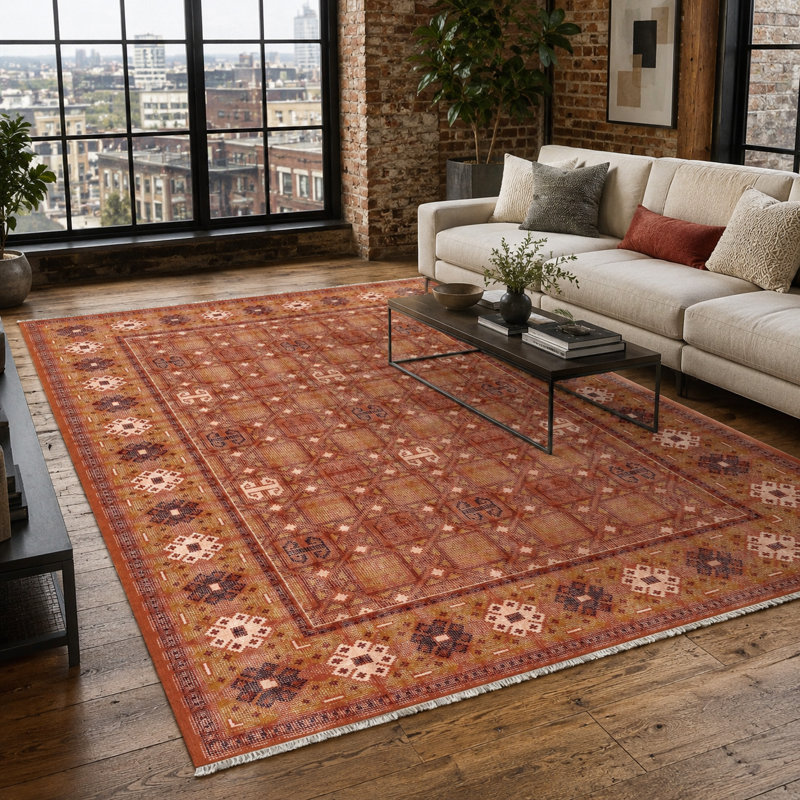 Netline Home Bold Geometry Warm Gold Heritage Washable Rug, 80 x 150 cm