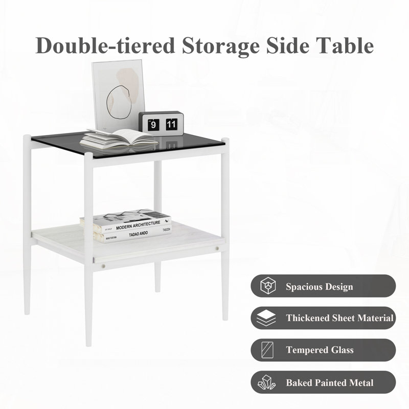 Ensemble de tables basses rectangulaires avec tablette de plancher, Blanc, Gris