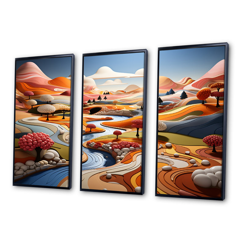 Ensemble de salon fantaisiste champ de couleur paysage I - campagne, Cadre flottant noir, H 28 po x l 36 po x P 1 po