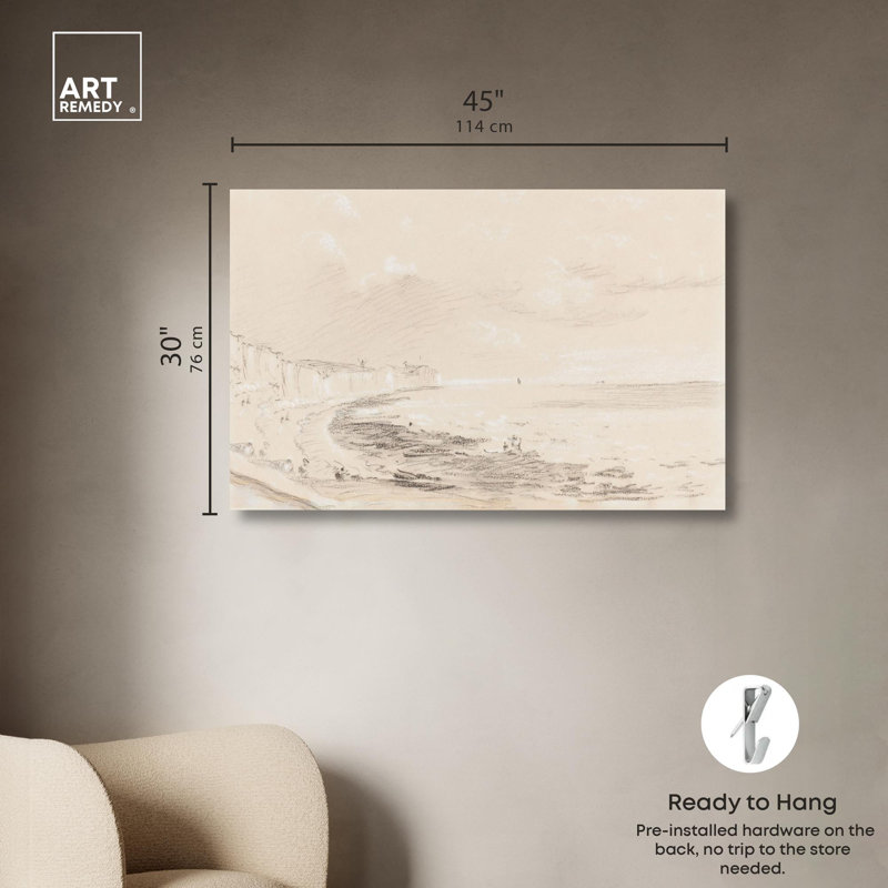 Sea Coast Scene 19th Century Wrapped Canvas Art, 45" x 30"
