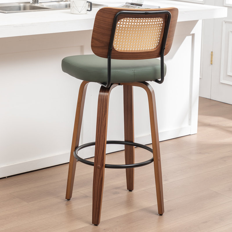 Tabouret de bar pivotant avec dossier en similicuir Cane, Tabouret de bar (siège d'une hauteur de 30,7 po), Vert