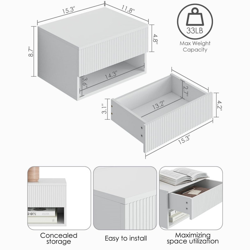 38.86cm W Bedside Table
