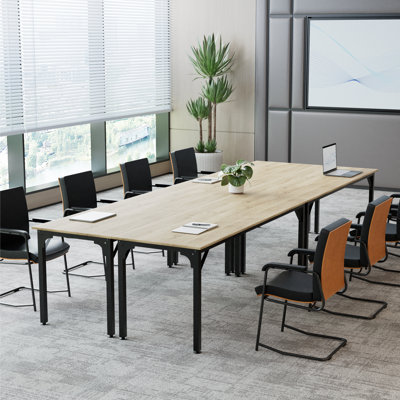 Ensemble de table de conférence modulaire, bureau industriel en bois et en métal gris de 78,7 po d'épaisseur, disposition flexible en forme de U / rangée pour les salles de réunion, la formation et l'espace de travail collaboratif