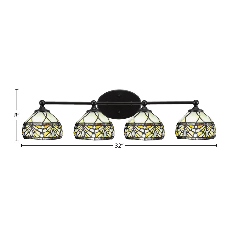 Eddis 4 Light Bath Bar Shown In Matte Black Finish With 7" Royal Merlot Art Glass