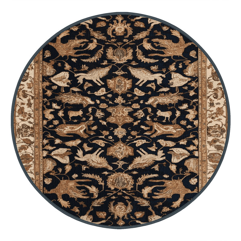 Machine Washable Persian Brown Area Rug, Round 5'